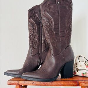 Women's Brown Western Boot with Block Heel